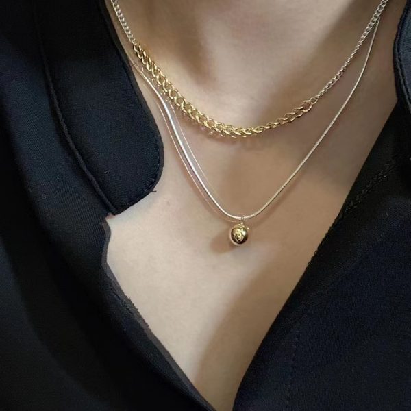 Wholesale 925 Sterling Silver Double Layers Silver and Gold Necklace - Image 5