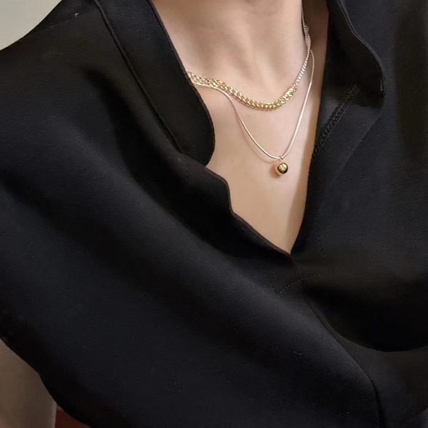 Wholesale 925 Sterling Silver Double Layers Silver and Gold Necklace - Image 6