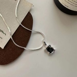 Wholesale 925 Sterling Silver Black Zircon Necklace