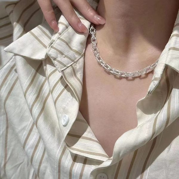 Wholesale 925 Sterling Silver Chunky Texture Clip Necklace ＆ Bracelet - Image 6