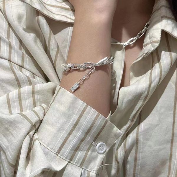 Wholesale 925 Sterling Silver Chunky Texture Clip Necklace ＆ Bracelet - Image 4
