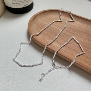 Wholesale 925 Sterling Silver Textured Bamboo Necklace ＆ Bracelet