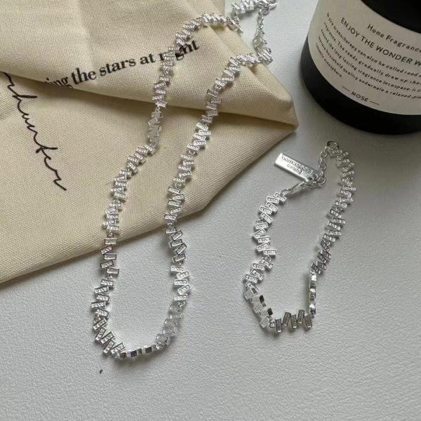 Wholesale 925 Sterling Silver Textured Irregular Necklace ＆ Bracelet