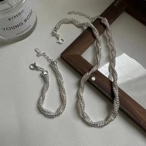 Wholesale 925 Sterling Silver Handmade Twisted Wire Chunky Necklace ＆ Bracelet