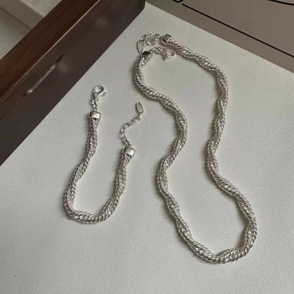 Wholesale 925 Sterling Silver Handmade Twisted Wire Chunky Necklace ＆ Bracelet - Image 3