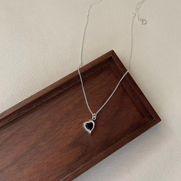 Wholesale 925 Sterling Silver Black Zircon Heart Necklace - Image 3