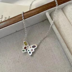Wholesale 925 Sterling Silver Butterfly Colorful Zircon Necklace