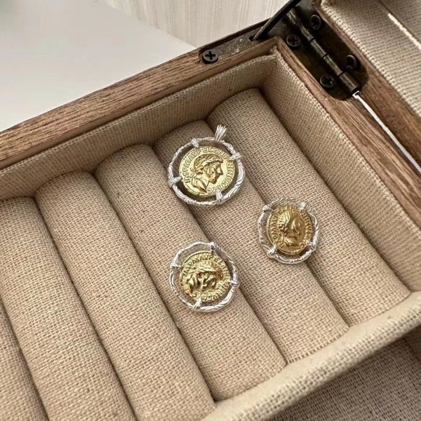Wholesale 925 Sterling Silver Golden Coin Pendant & Earrings