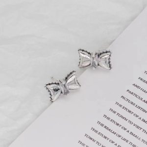 Wholesale 925 Sterling Silver White Zirconia Bow Earrings