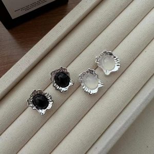 Wholesale 925 Sterling Silver Corrugated Agate Stud Earrings