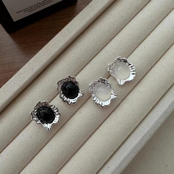 Wholesale 925 Sterling Silver Corrugated Agate Stud Earrings