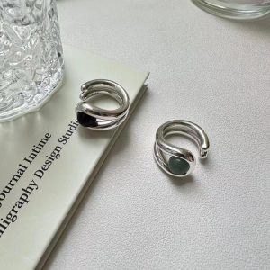 Wholesale 925 Sterling Silver Aventurine Jade Black Agate Rotating Ring