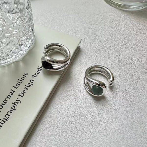 Wholesale 925 Sterling Silver Aventurine Jade Black Agate Rotating Ring