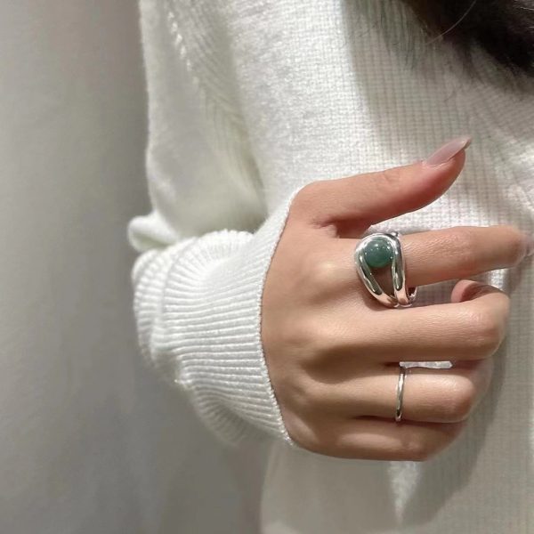 Wholesale 925 Sterling Silver Aventurine Jade Black Agate Rotating Ring - Image 4