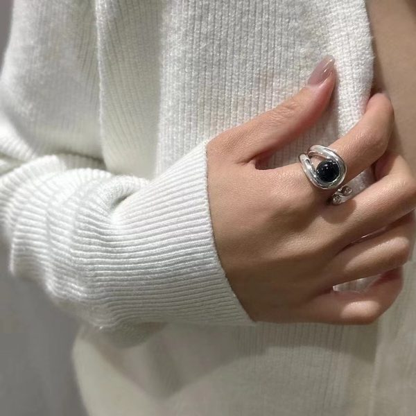 Wholesale 925 Sterling Silver Aventurine Jade Black Agate Rotating Ring - Image 6