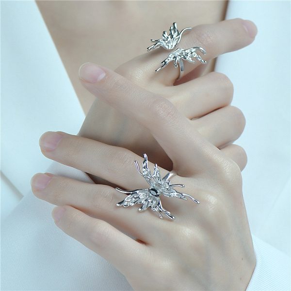 Wholesale 925 Sterling Silver White Gold Butterfly Ring - Image 5
