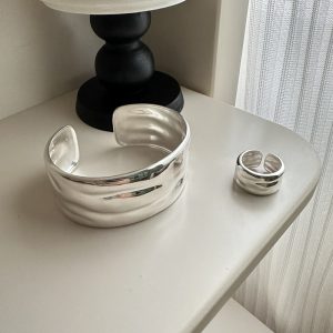 Wholesale 925 Sterling Silver Wide Wave Bangle & Ring