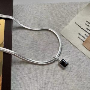 Wholesale 925 Sterling Silver Black Zircon Blade Necklace