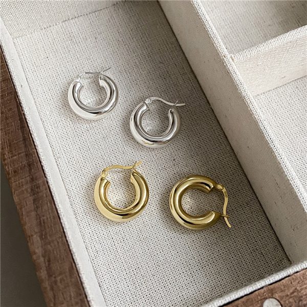 Wholesale 925 Sterling Silver Glossy Hoop Earrings