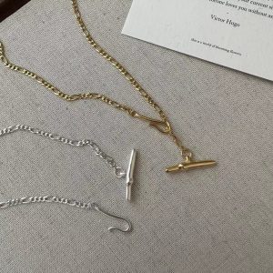 Wholesale 925 Sterling Silver Bamboo Hook Sweater Chain Necklace