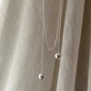 Wholesale 925 Sterling Silver Double Balls Sweater Necklace