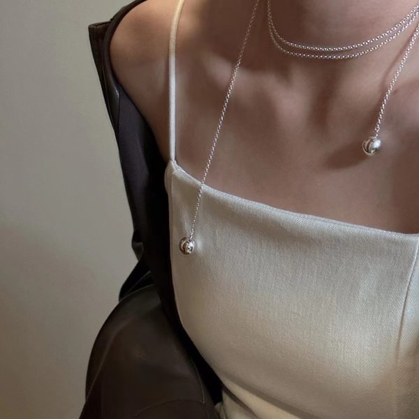 Wholesale 925 Sterling Silver Double Balls Sweater Necklace - Image 5