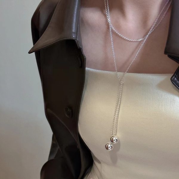 Wholesale 925 Sterling Silver Double Balls Sweater Necklace - Image 6