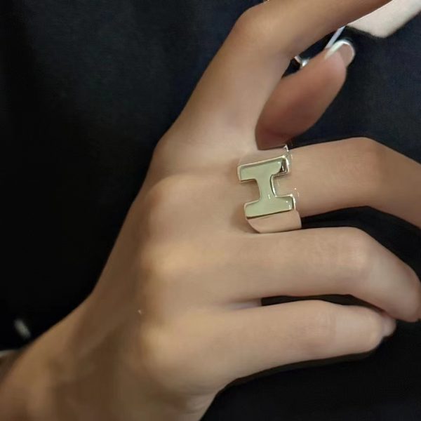 Wholesale 925 Sterling Silver Glossy H Ring - Image 6