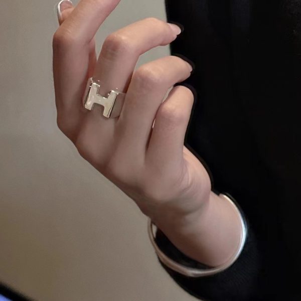 Wholesale 925 Sterling Silver Glossy H Ring - Image 7