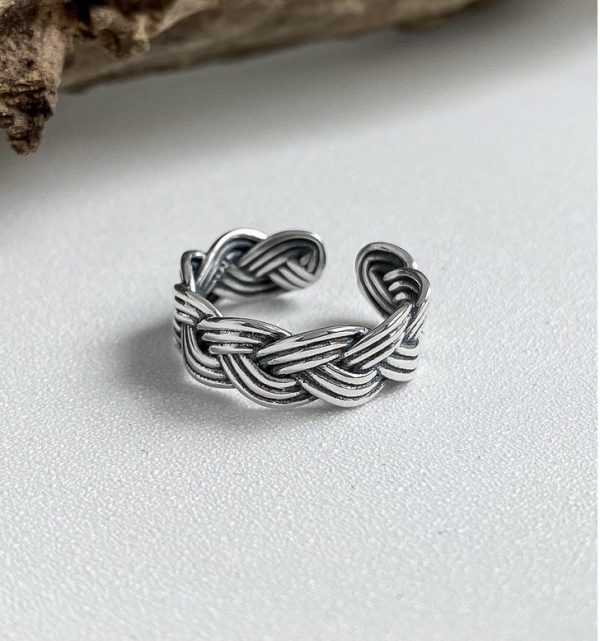 Wholesale 925 Sterling Silver Vintage Blacken Woven Ring