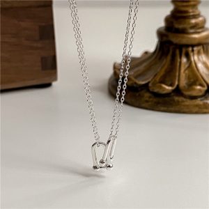 Wholesale 925 Sterling Silver Horseshoe Double Layers Necklace