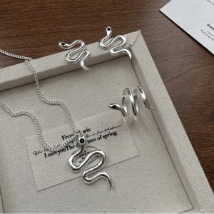 Wholesale 925 Sterling Silver Glossy Snake Necklace & Earrings & Ring