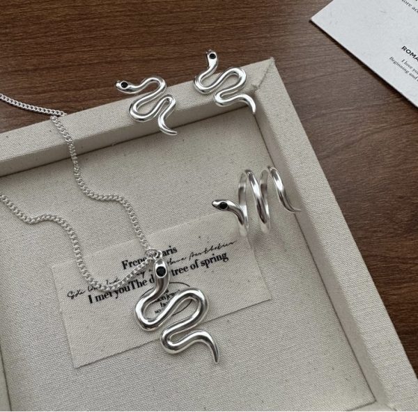Wholesale 925 Sterling Silver Glossy Snake Necklace & Earrings & Ring