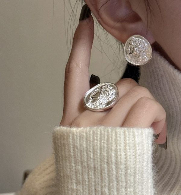 Wholesale 925 Sterling Silver Chunky Portrait Earrings & Ring - Image 5