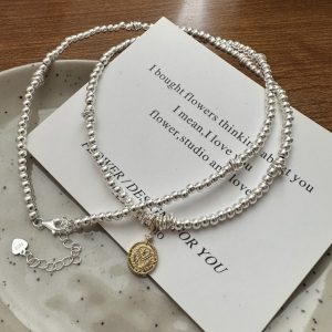 Wholesale 925 Sterling Silver Floral Coin Bead Necklace