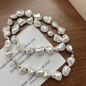 Wholesale 925 Sterling Silver Irregular Baroque Pearl Necklace