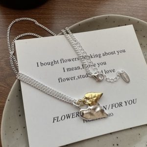 Wholesale 925 Sterling Silver Gold&Silver Heart Necklace