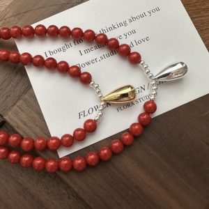 Wholesale 925 Sterling Silver Red Mother Of Pearl Necklace