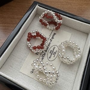 Wholesale 925 Sterling Silver Red Beaded Interlace Ring