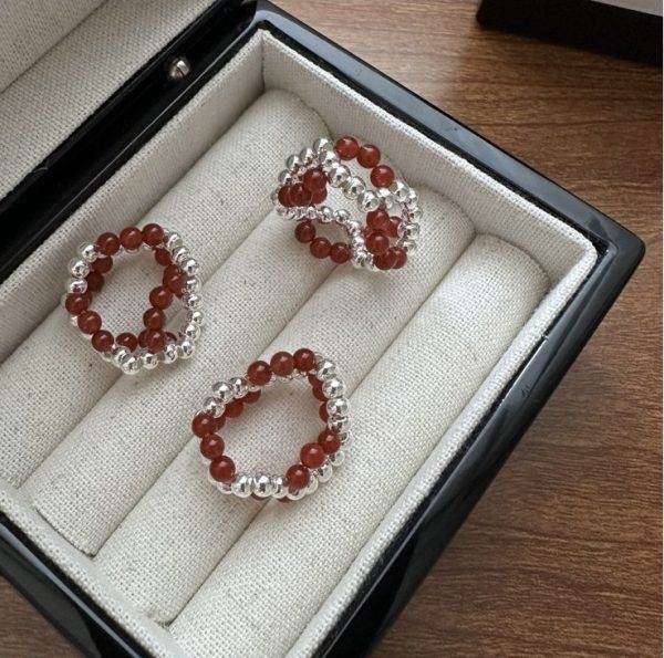 Wholesale 925 Sterling Silver Red Beaded Interlace Ring - Image 2
