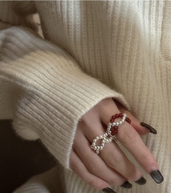 Wholesale 925 Sterling Silver Red Beaded Interlace Ring - Image 3