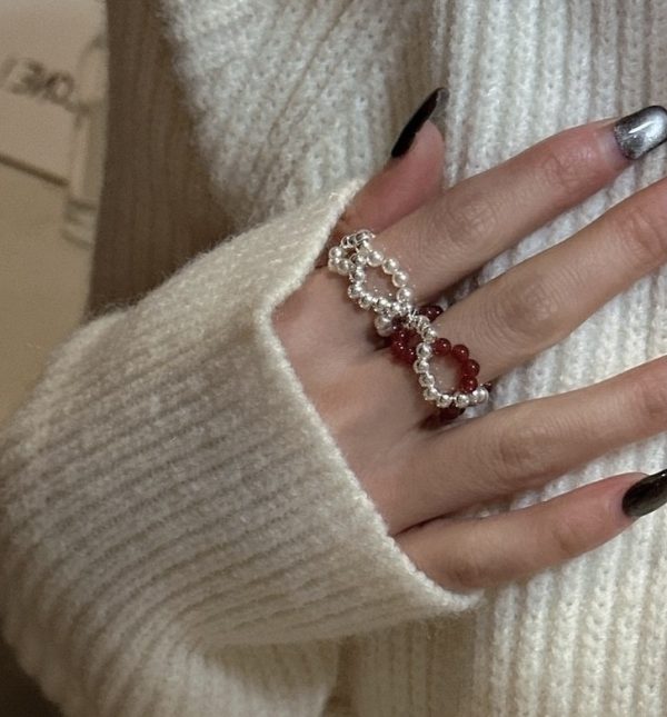 Wholesale 925 Sterling Silver Red Beaded Interlace Ring - Image 4