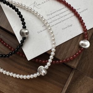 Wholesale 925 Sterling Silver Agate Pearl Bead Necklace