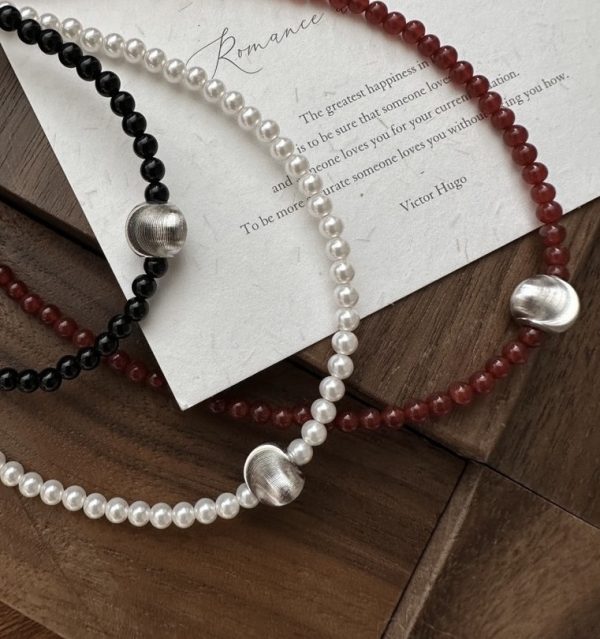 Wholesale 925 Sterling Silver Agate Pearl Bead Necklace