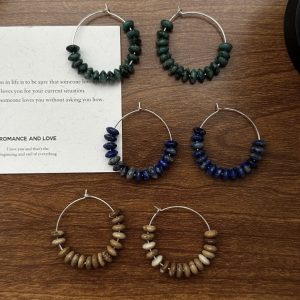 Wholesale 925 Sterling Silver Natural Stones Hoop Earrings