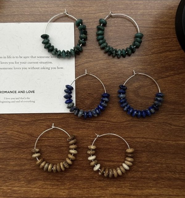 Wholesale 925 Sterling Silver Natural Stones Hoop Earrings