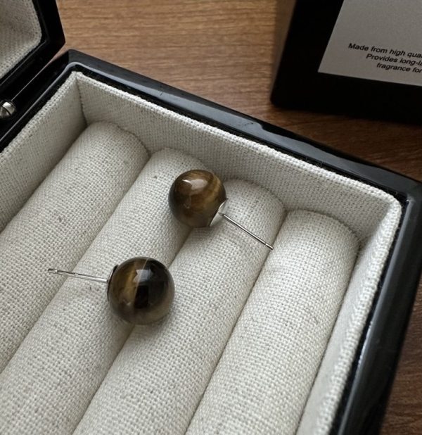 Wholesale 925 Sterling Silver Tiger's Eye Bead Stud Earrings - Image 2