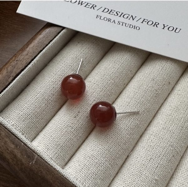 Wholesale 925 Sterling Silver Red agate bead earrings - Image 3