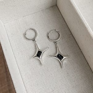 Wholesale 925 Sterling Silver Black Zircon Star Earrings