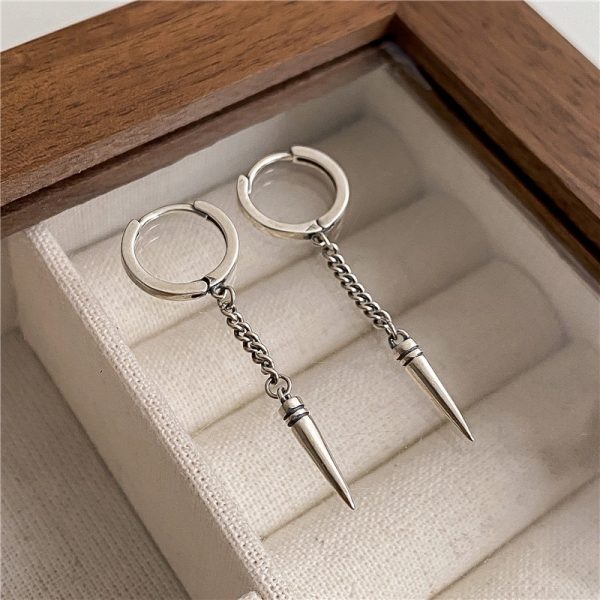 Wholesale 925 Sterling Silver Vintage Rivet Long Earrings - Image 2